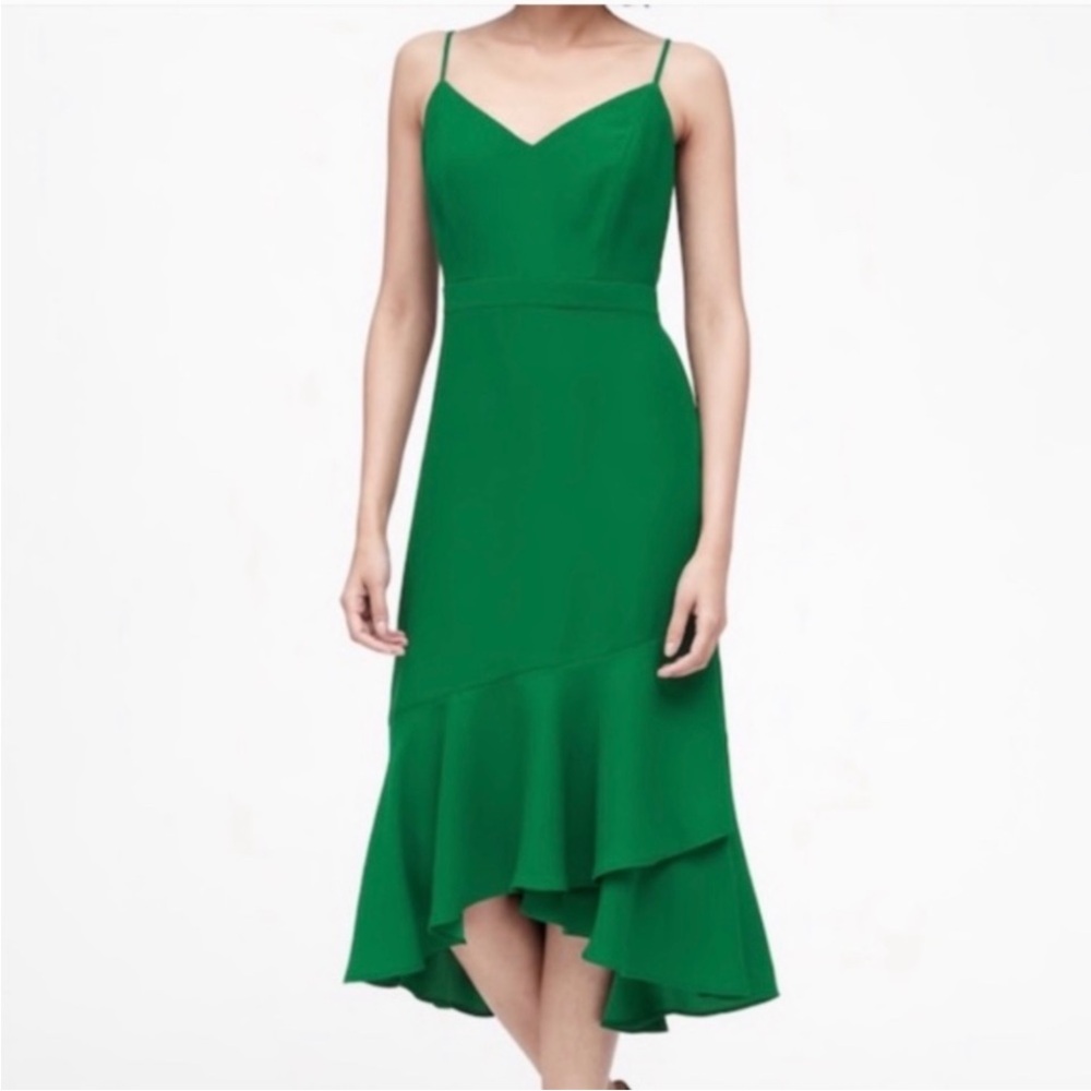 Banana Republic Women’s Emerald Green Asymmetrical Midi Dress Size 4